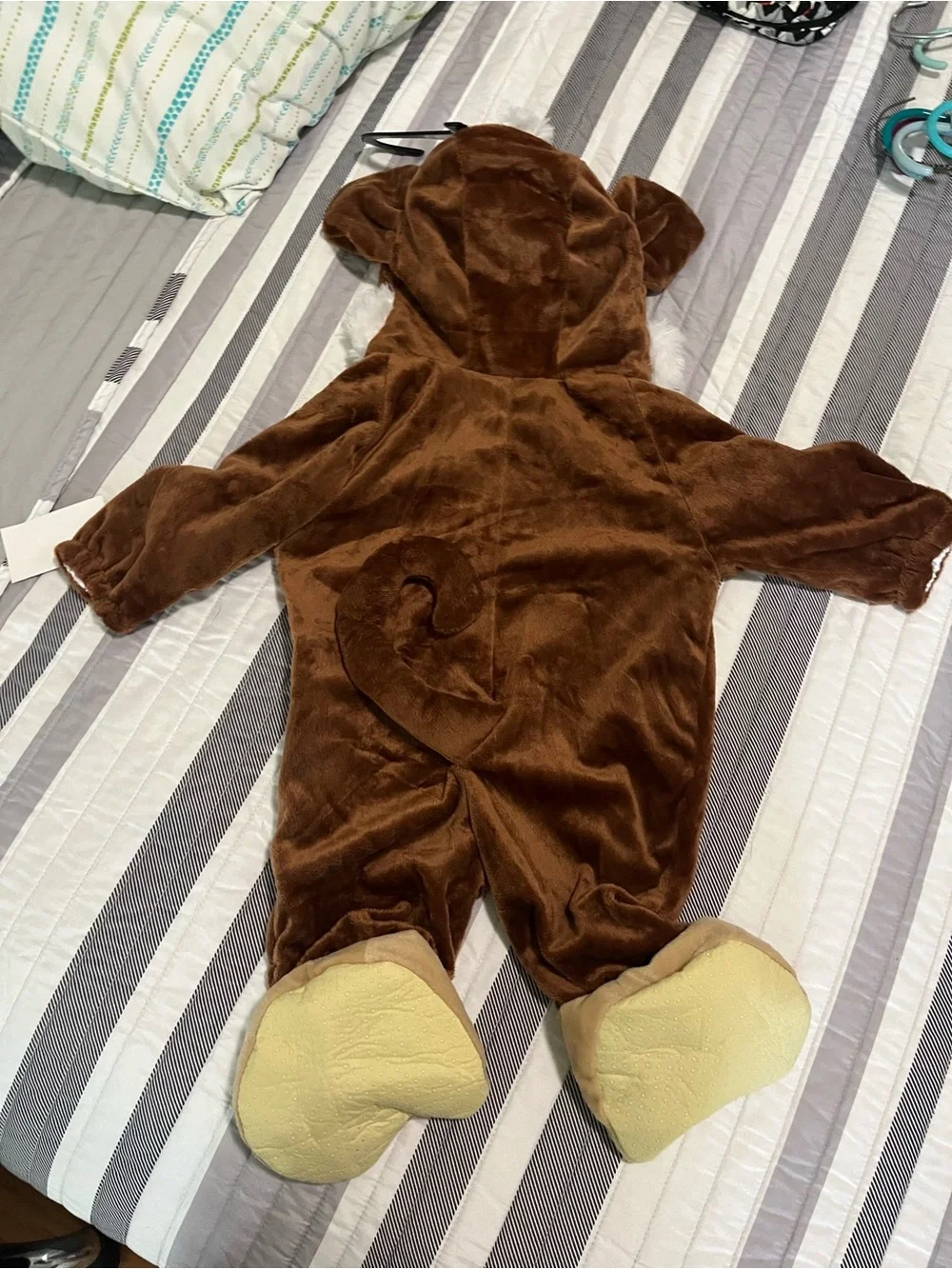 Child’s Monkey Costume Plush One-Piece Hooded Brown Costume New 6-12 months